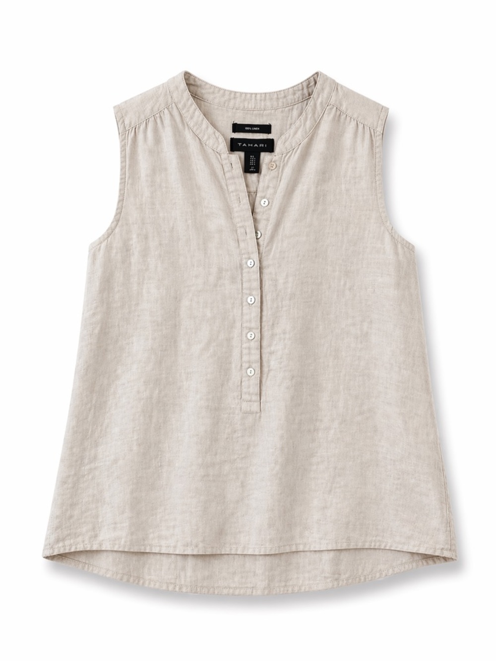 Tahari 100% Linen Sleeveless Blouse Small Beige Neutral Minimalist Summer Top
